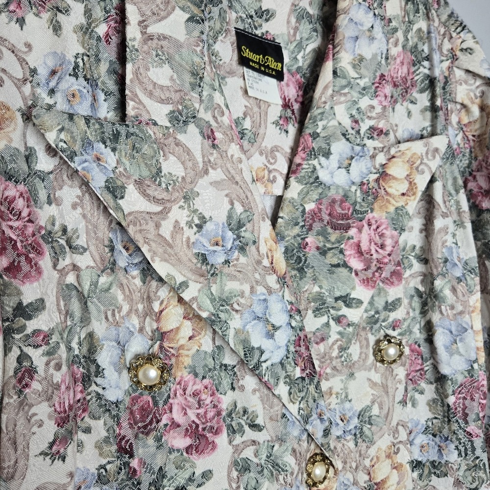 Vtg Stuart Alan Floral Tapestry Blazer Jacket Size 14 Pastel 80s Cottagecore - Picture 12 of 13